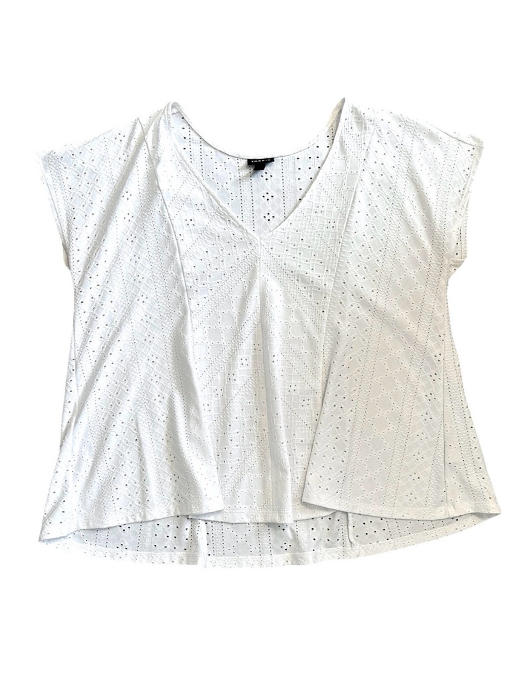 TORRID white stretch eyelet cap sleeve loose fit top size 00 (M/10)
